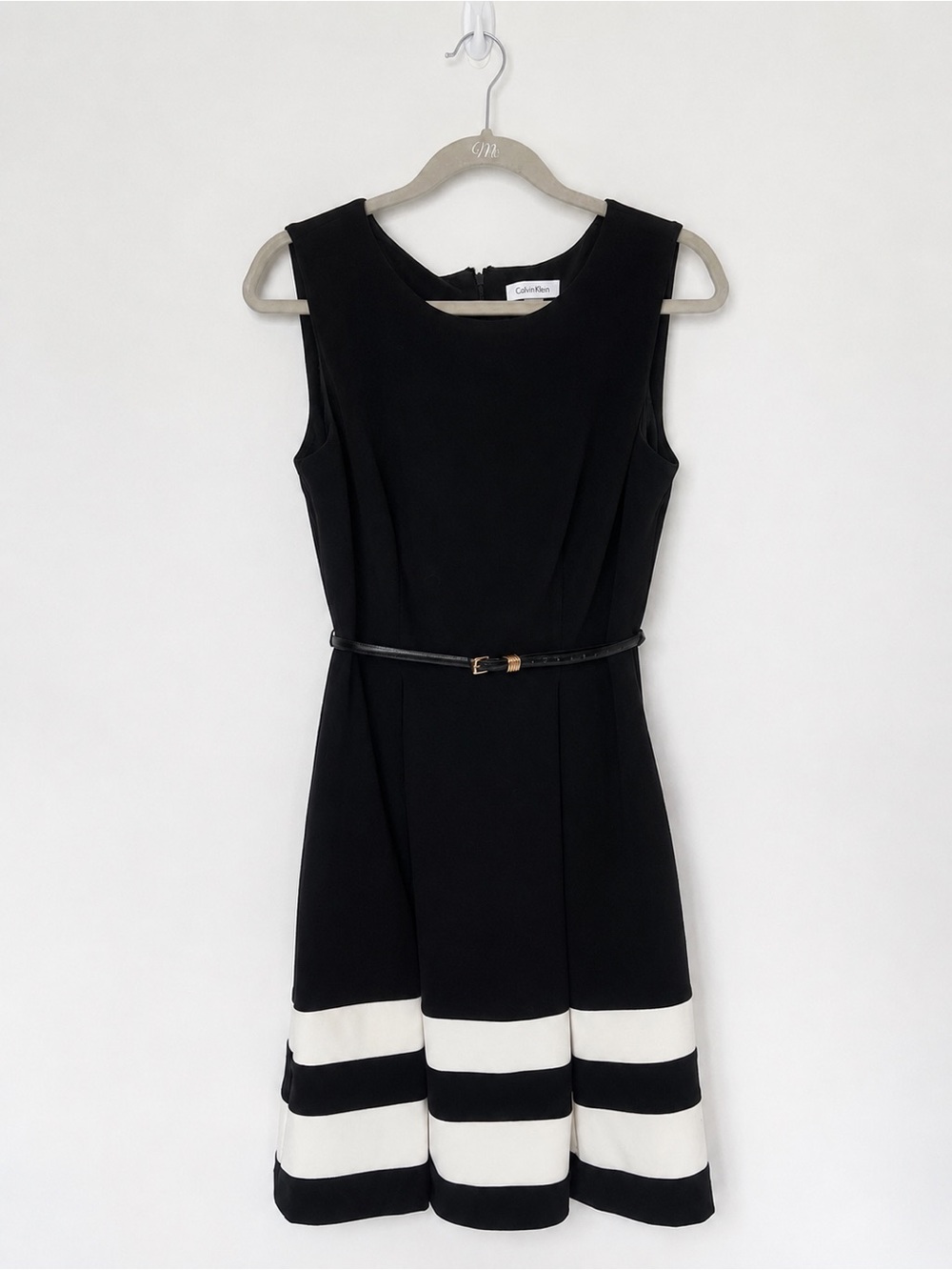 Calvin Klein Black Dress with White Striped Hem